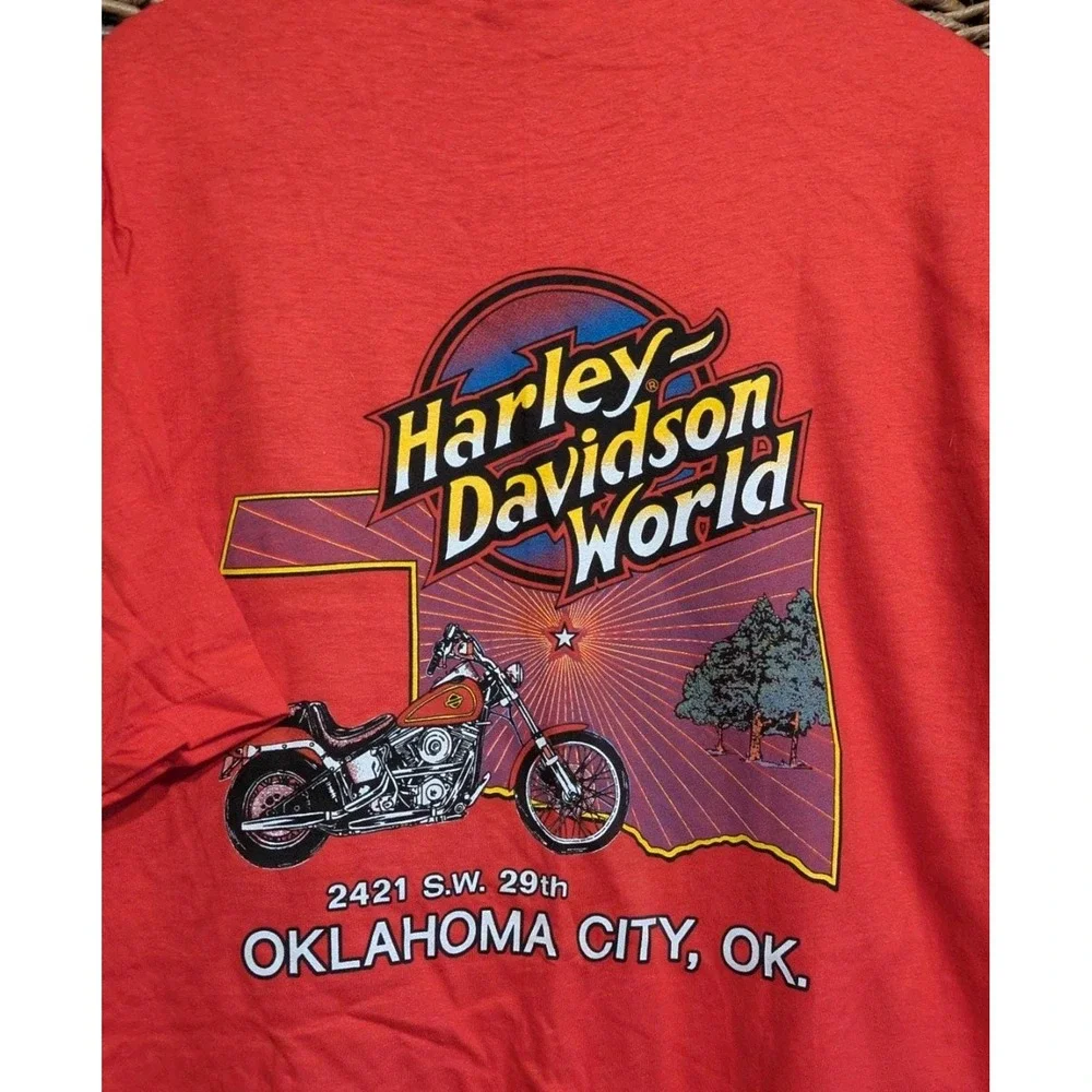 Vintage 90s Harley Davidson The Springer Red 3D Emblem Single Stitch XL Oklahoma - Picture 3 of 6